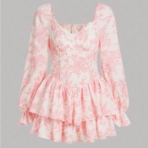 SHEIN Floral Pink Puff Sleeve Romper